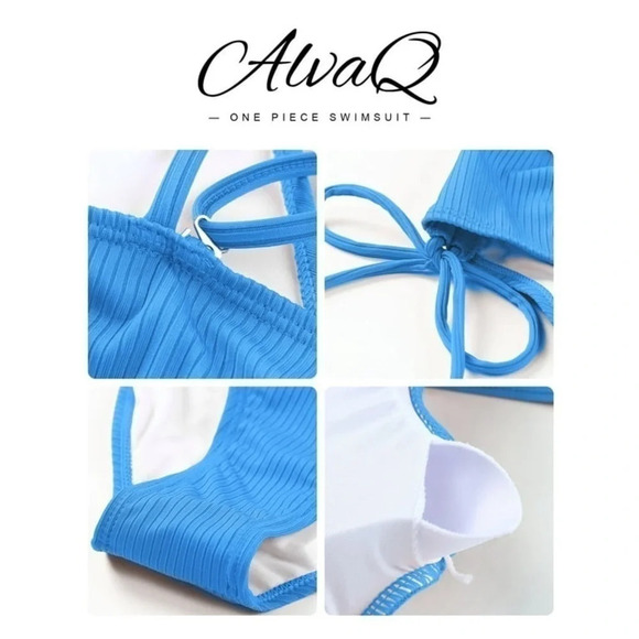 Ribbed One Piece Swimsuit Tummy Control High Cut Bathing Suit V Neck bikini - Picture 5 of 13